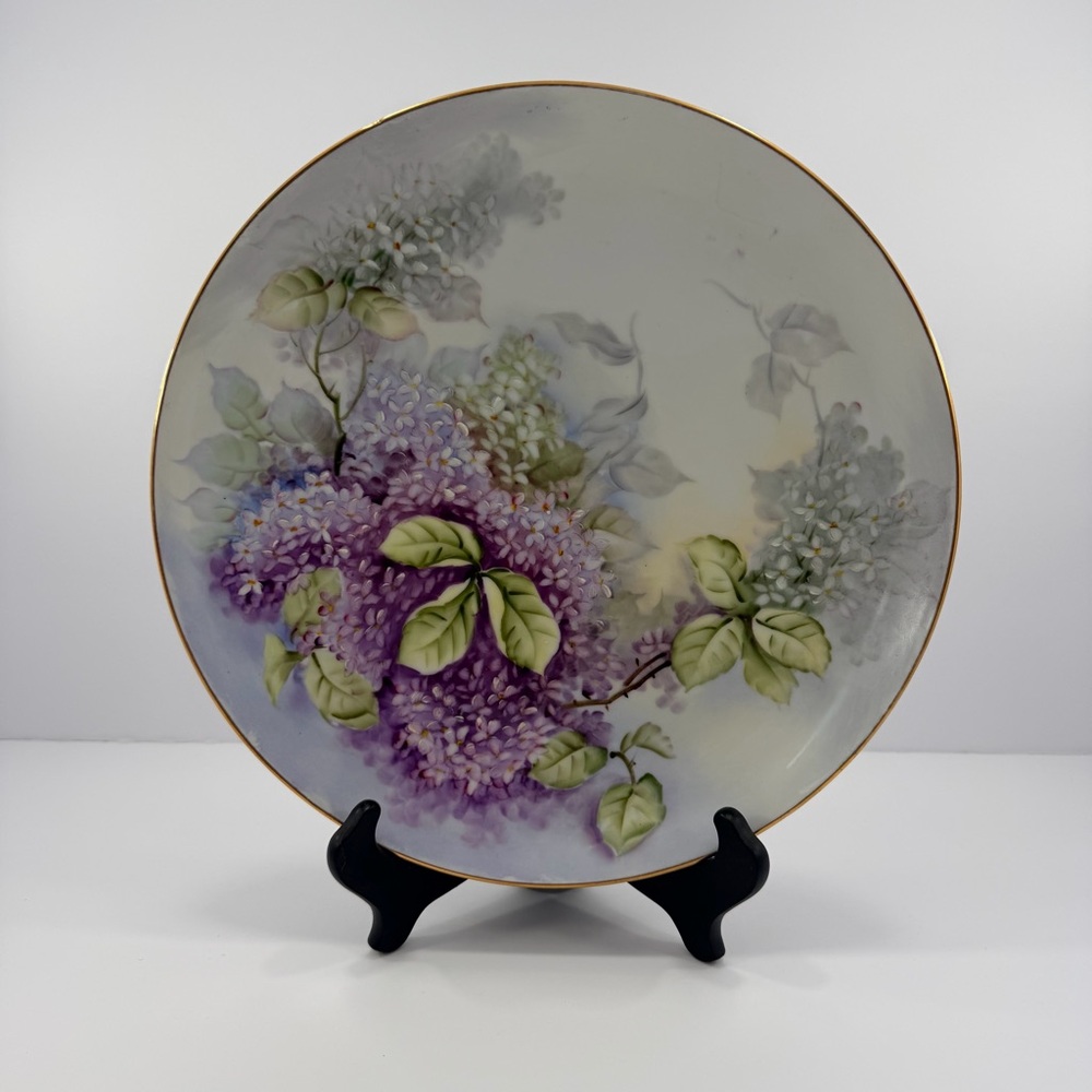 Vintage Hand Painted Lilac Porcelain Cabinet Plate Gold Rim 12" Limoges Style